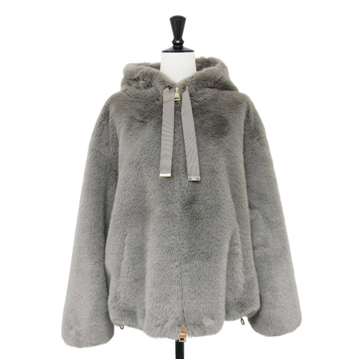 【美品】HERNO ヘルノ ジャケット グレージュ サイズ:42(9號(hào)) / 24秋冬 フェイクファー ジャケット / ショート丈 グログランリボン