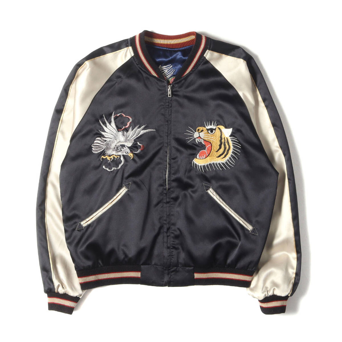 【希少】Tailor TOYO テーラー東洋 スカジャン サイズ:M / 90s 虎 鷲 龍モデル リバーシブル サテン スカジャン / ネイビー ブラック