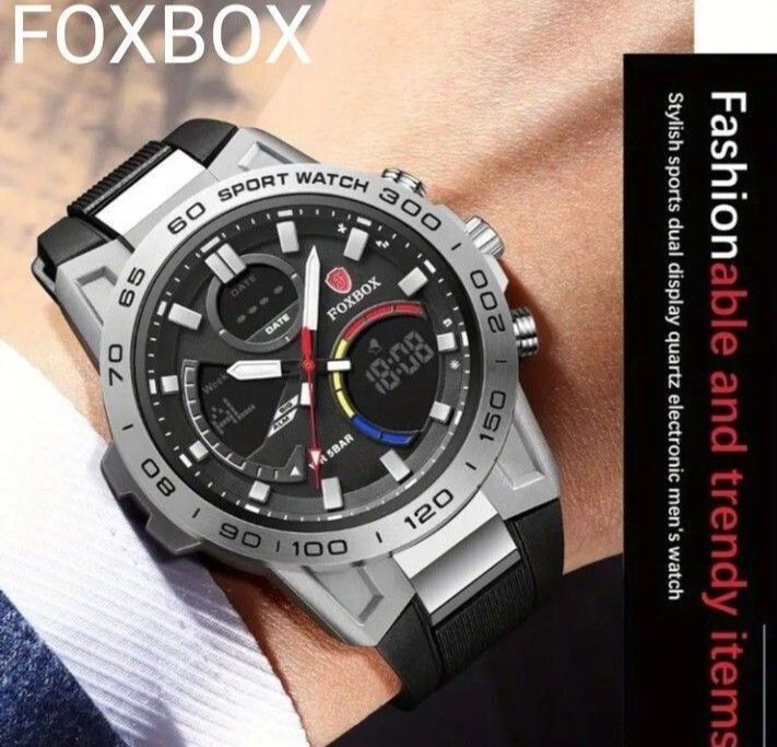 FOXBOX (LiGE) メンズ腕時計 デュアルウォッチ 50M防水 シルバー FOXBOX (LiGE) メンズ腕時計 デュアルウォッチ 50M防水 シルバー