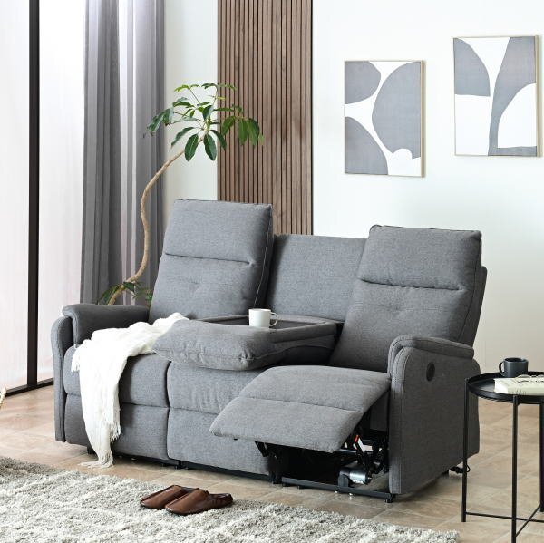 新品 電動リクライニングソファ 3人掛け ハイバック テーブル付き USBポート付き ファブリック モダン OKIN社制モーター outlet:ST10-17Z01