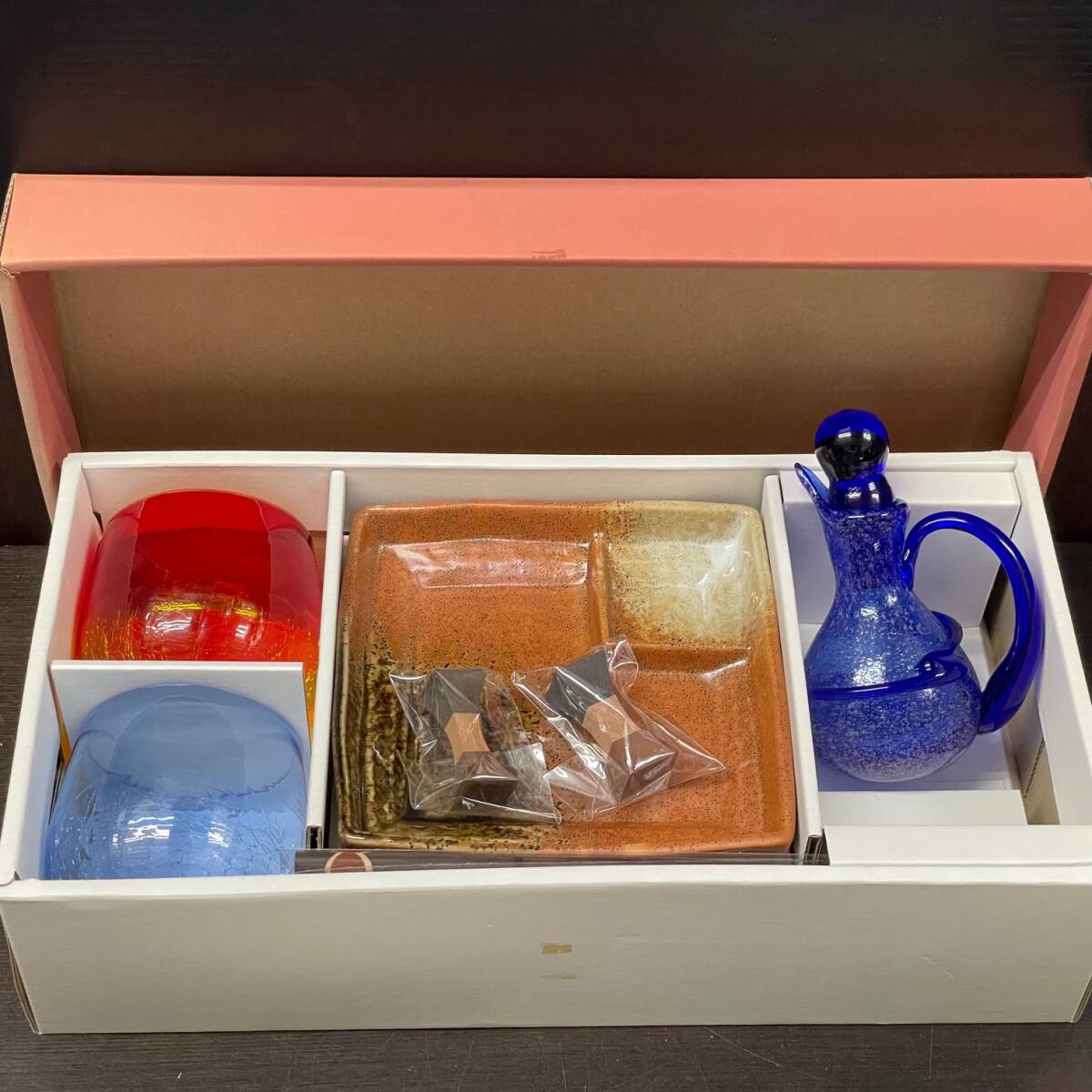 未使用品 個人保管品 炎技献上 ほろ酔い揃 琉球浪漫ガラス 美濃焼 _画像1