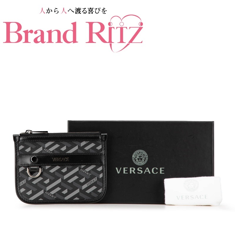 中古 美品 ヴェルサーチ ポーチ ラ グレカ Aランク ブラック カーキグリーン レディース VERSACE 【送料無料】【名谷店】