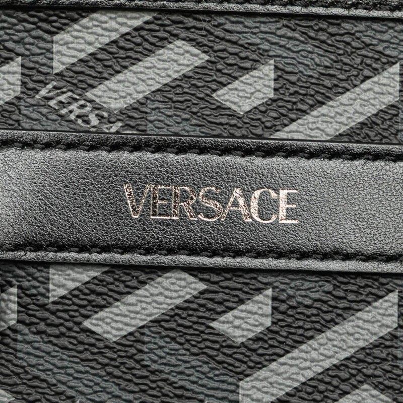 中古 美品 ヴェルサーチ ポーチ ラ グレカ Aランク ブラック カーキグリーン レディース VERSACE 【送料無料】【名谷店】