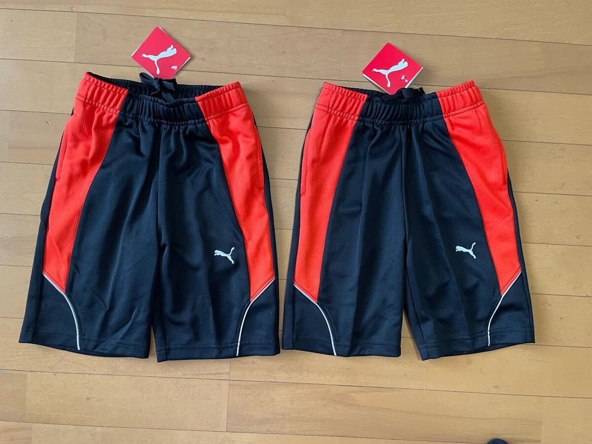 送料込み!! 新品未使用 110 2枚 60%OFF!! PUMA プーマ 快適 速乾 ジャージハーフパンツ(ブラック 黒) 即決