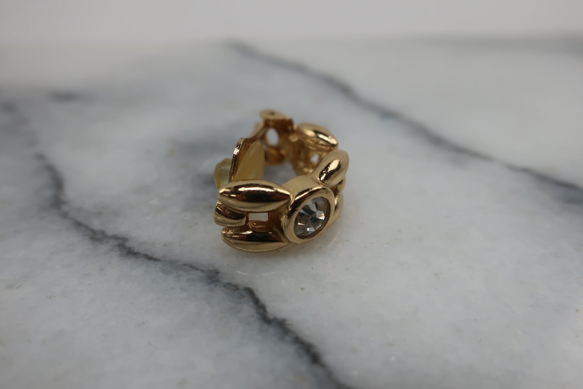 ☆【B送900円】1477　Christian Dior　クリスチャンディオール　イヤリング　アクセサリー　ゴールドカラー　チェーン　ラインストーン