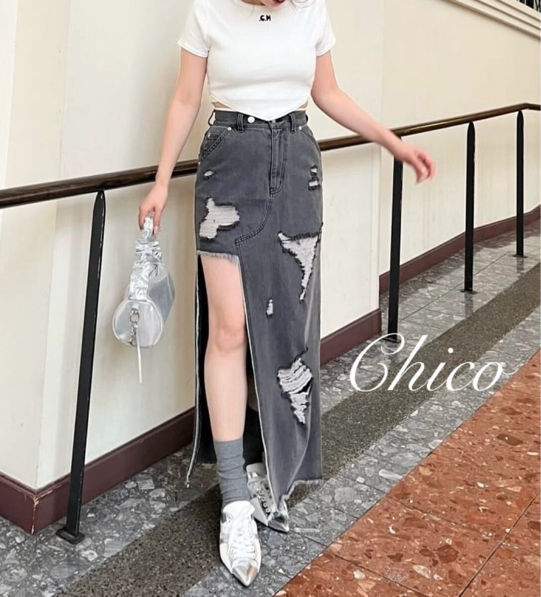 新品 Chico ダメージカットオフデニムスカート