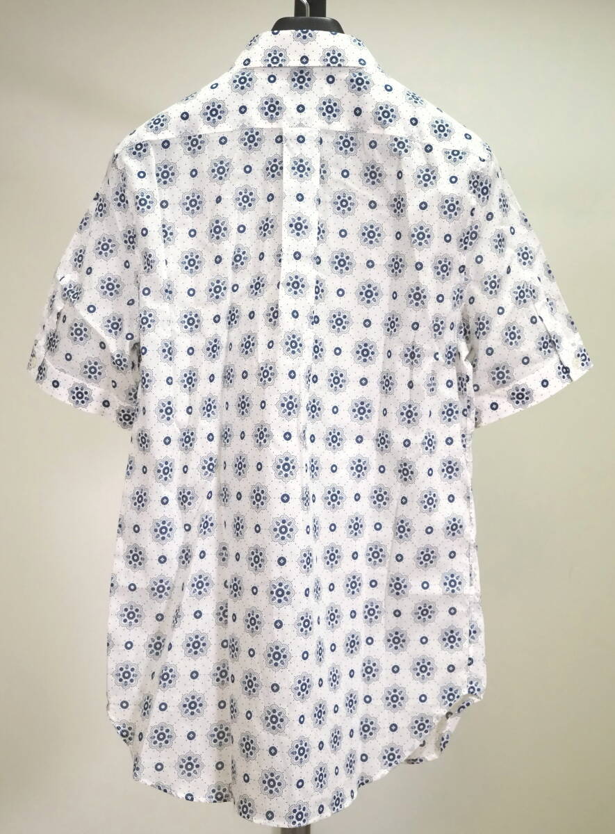 美品 Alexander McQueen アレキサンダーマックィーン 18SS総柄半袖BDシャツ15+白×紺 Italy制