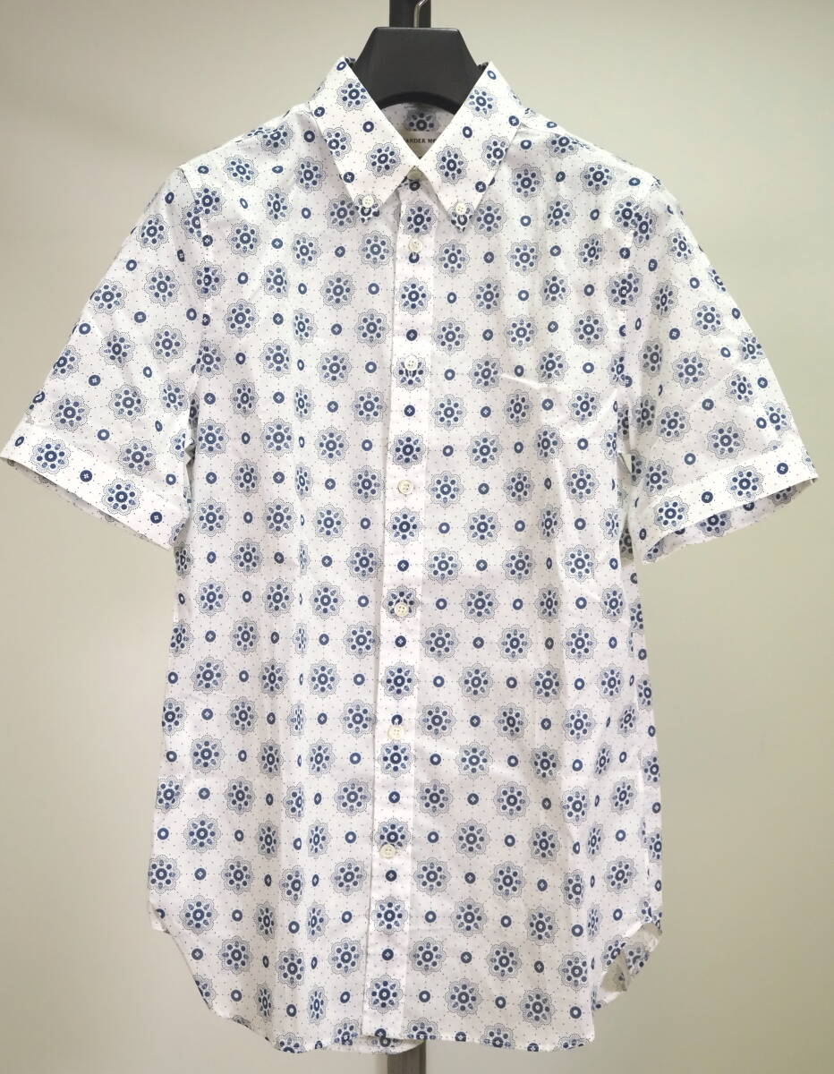 美品 Alexander McQueen アレキサンダーマックィーン 18SS総柄半袖BDシャツ15+白×紺 Italy制