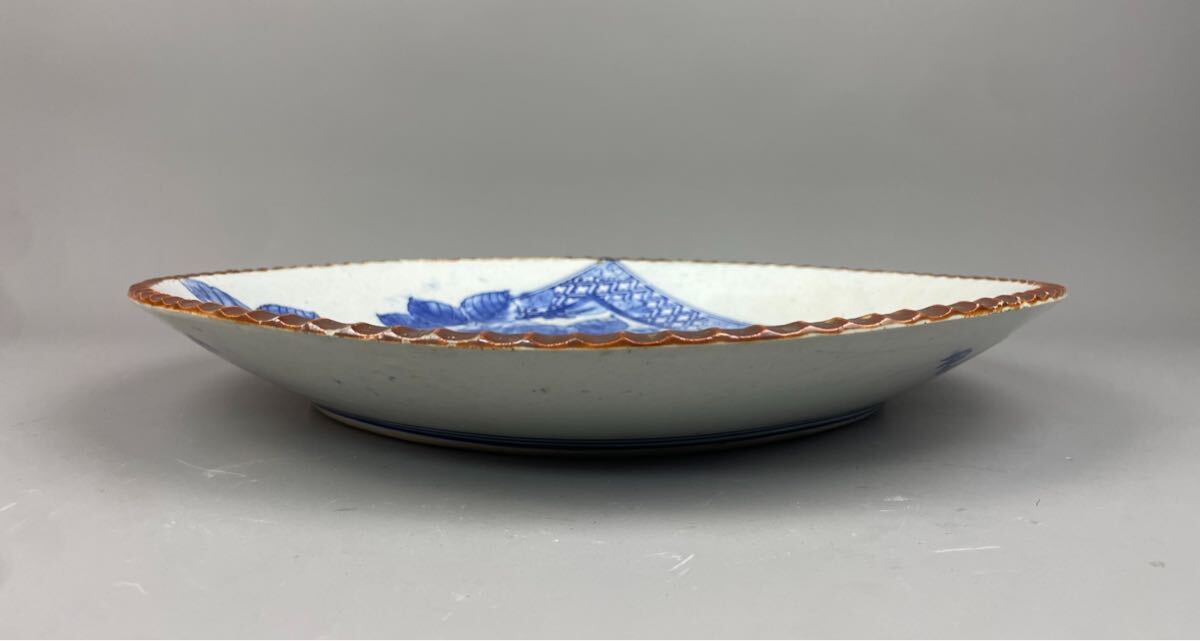 古伊万里 牡丹 染付 山水図 飾皿 大皿 イゲ皿 印判皿 古伊万里 牡丹 染付 山水図 飾皿 大皿 イゲ皿 印判皿