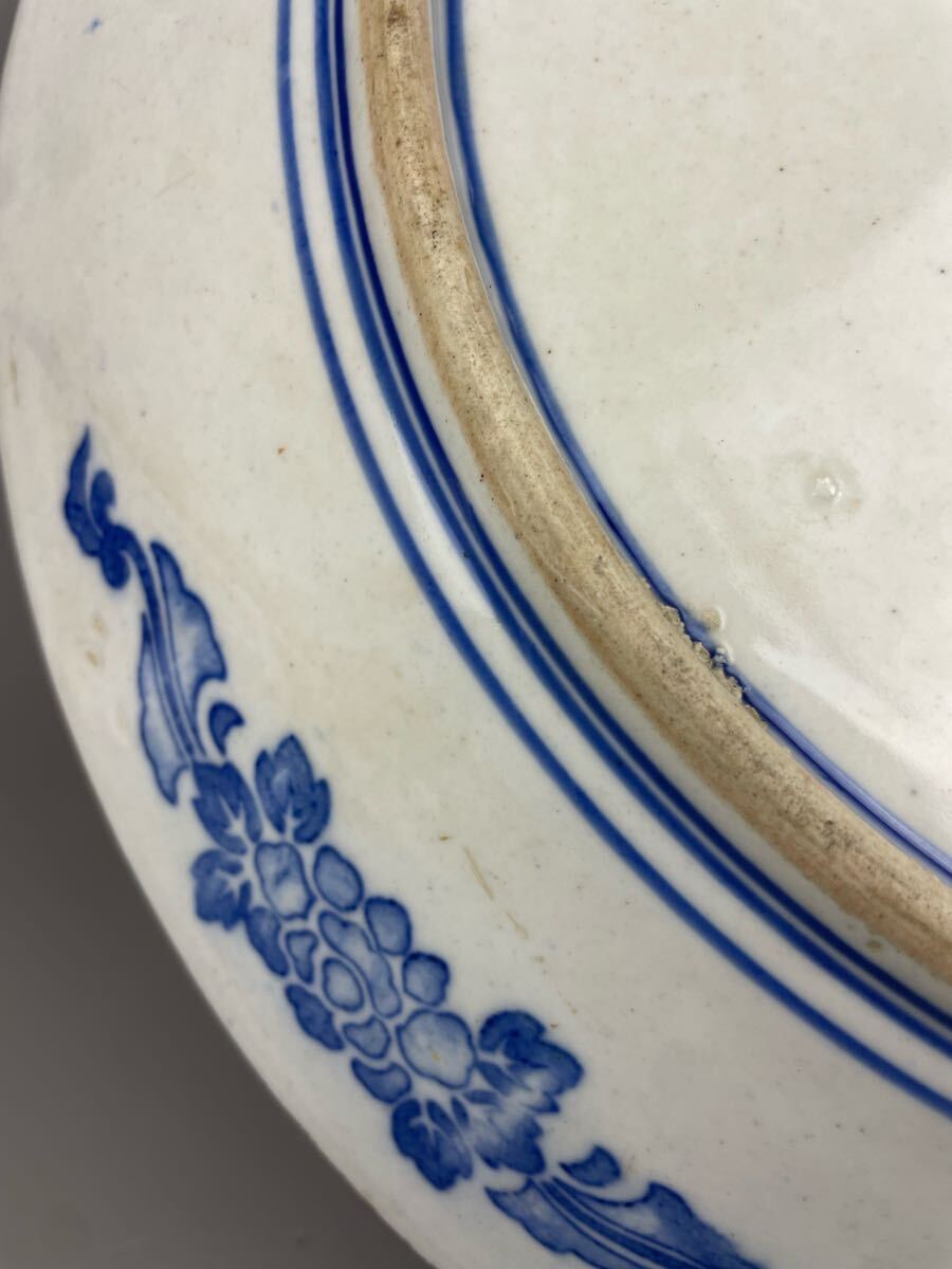 古伊万里 牡丹 染付 山水図 飾皿 大皿 イゲ皿 印判皿 古伊万里 牡丹 染付 山水図 飾皿 大皿 イゲ皿 印判皿