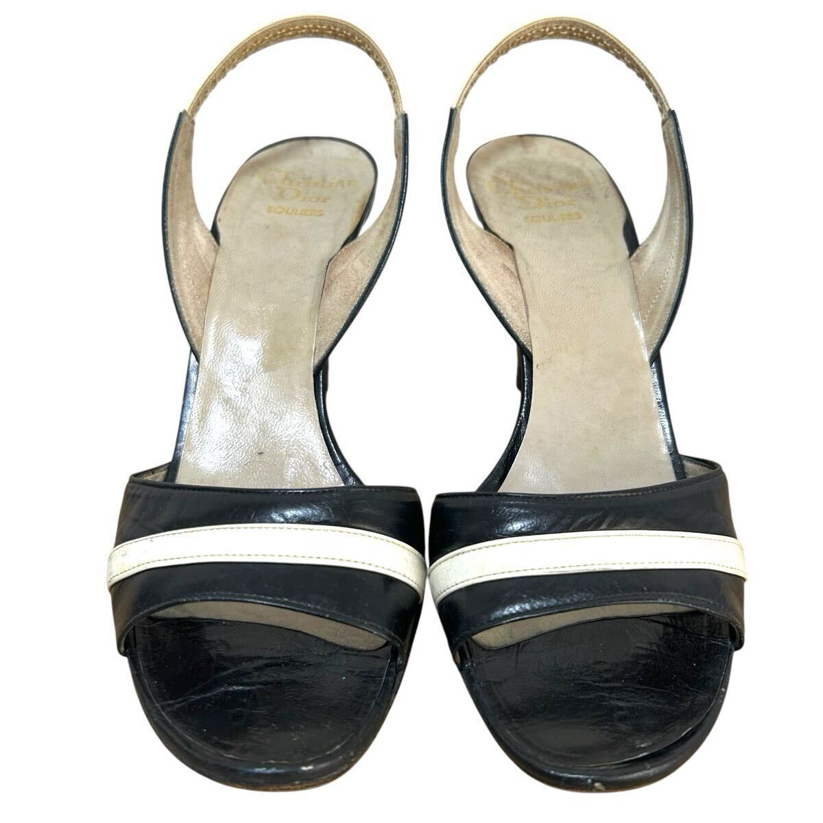 ※P1 Christian Dior(クリスチャン ディオール) レザーヒールサンダル アンクルストラップ ブラック 表記38(24cm相當(dāng))
