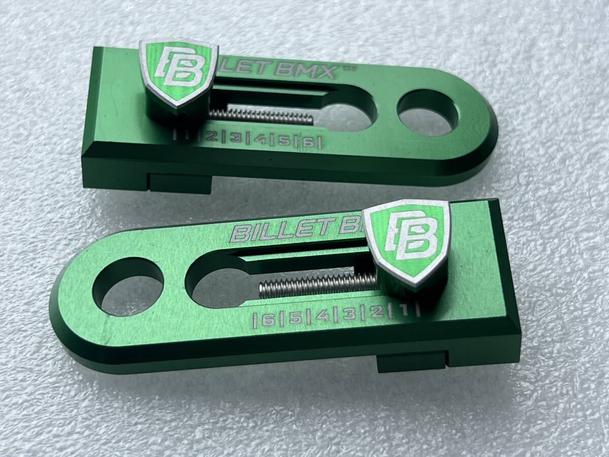 USA Billet BMX チェーンテンショナー 3/8インチ 10mm アクセル 緑 左右 USDM BMX MTB GT KUWAHARA 国内在庫 即納