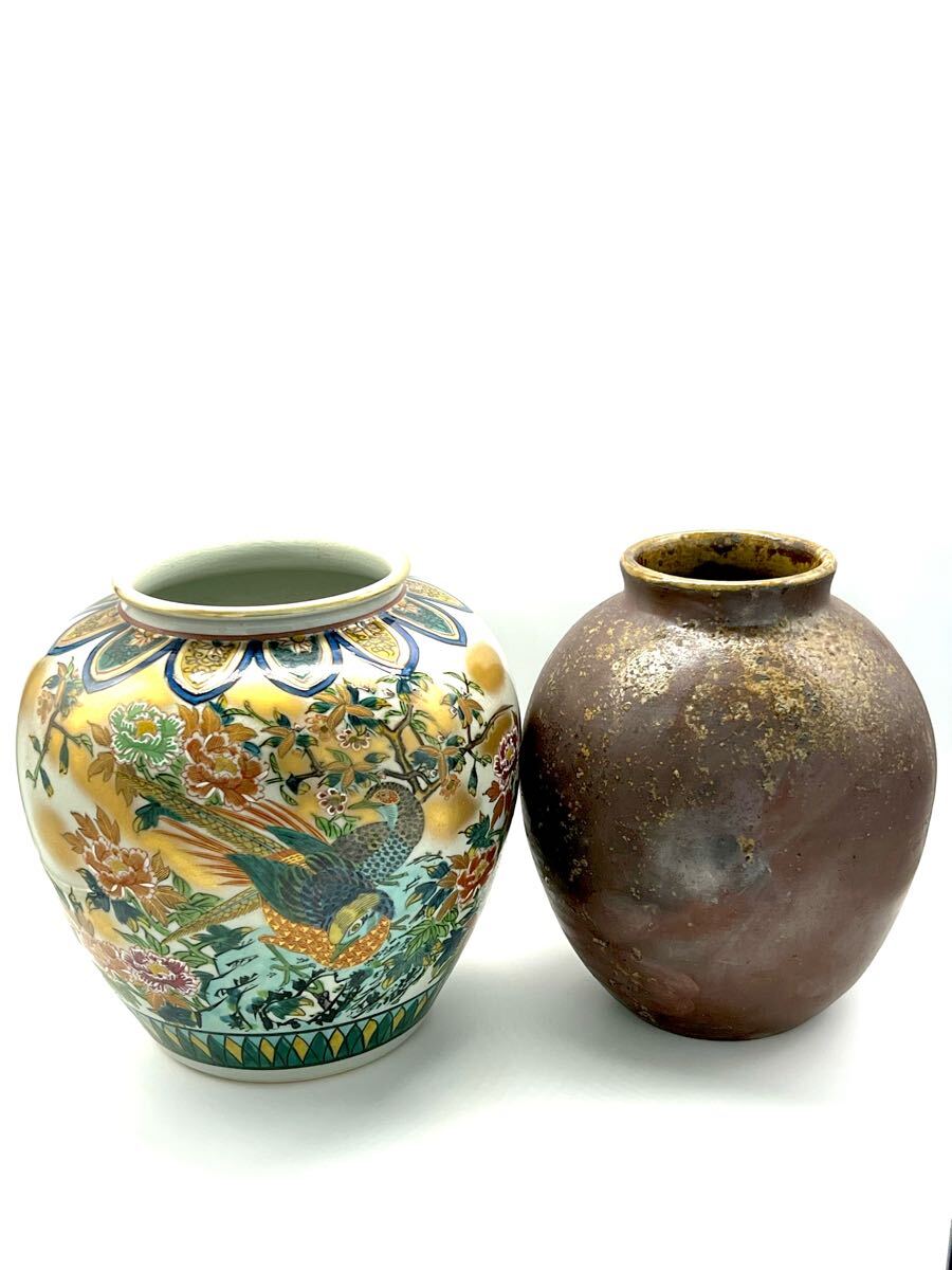 スケールモデル 新作 九谷焼 信楽焼 2点セット 花瓶 置物 陶器 壺 花器 花入 工芸品