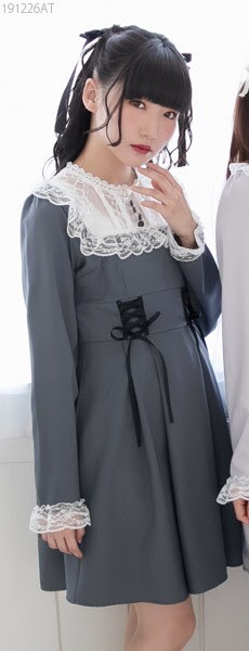 ■DearMyLove■メイドレースヨークドールワンピース チャコール 3L■グレー灰色黒リボン編み上げクラシカルロリータロリィタガーリー量産型