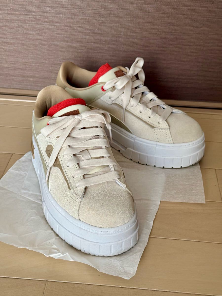 美品★一回使用★puma mayze crashed No Filter Women’s★Alpine Snow★23.5cm★395952 01★厚底 スウェード レザー スニーカー