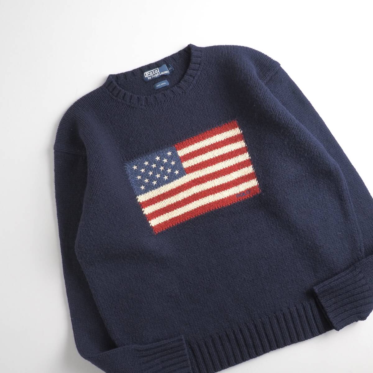 ラルフローレン ウール100% ニット セーター 紺色 星条旗柄 美品 ラルフローレン Ralph Lauren ウール100% ニット セーター