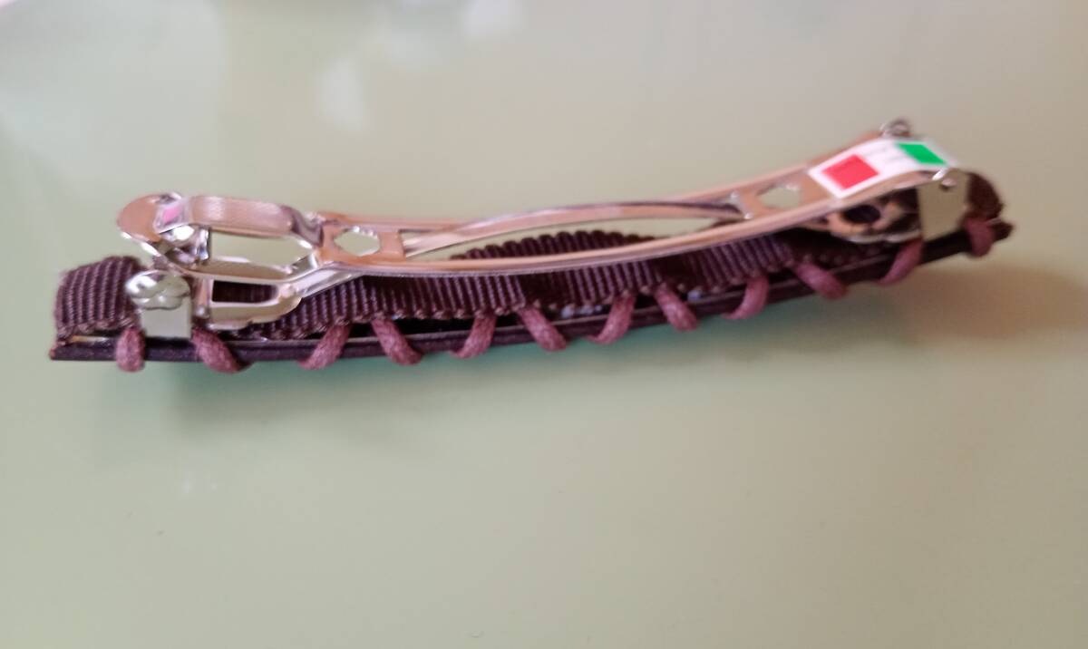レトロ Italian Leather イタリアンレザー 編込み 茶色 髪留め バレッタ アクセサリー レザー_画像5