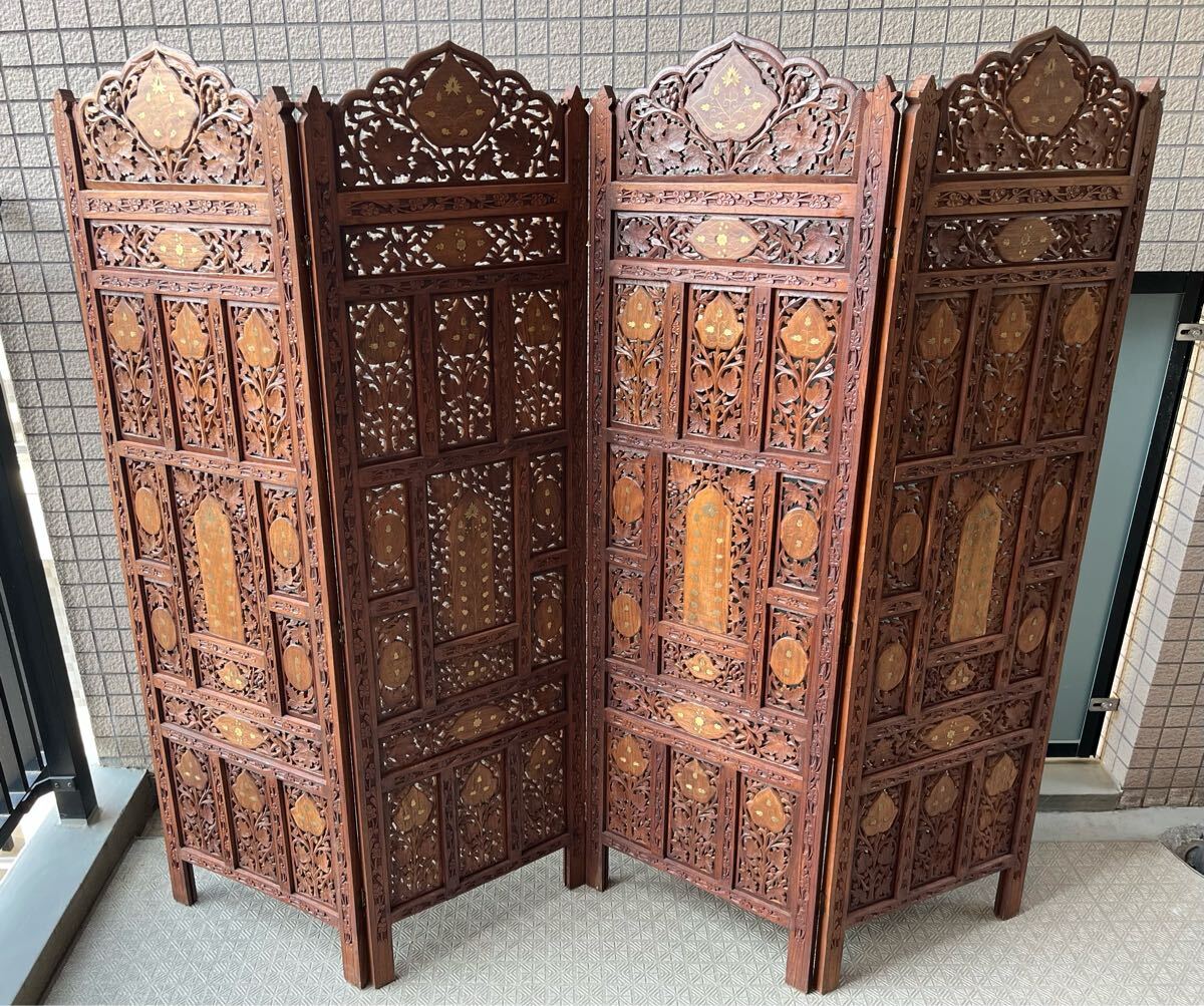 美品・東南アジア家具】アジアン風衝立(パーティション) 木製 美品・東南アジア家具】アジアン風衝立(パーティション) 木製