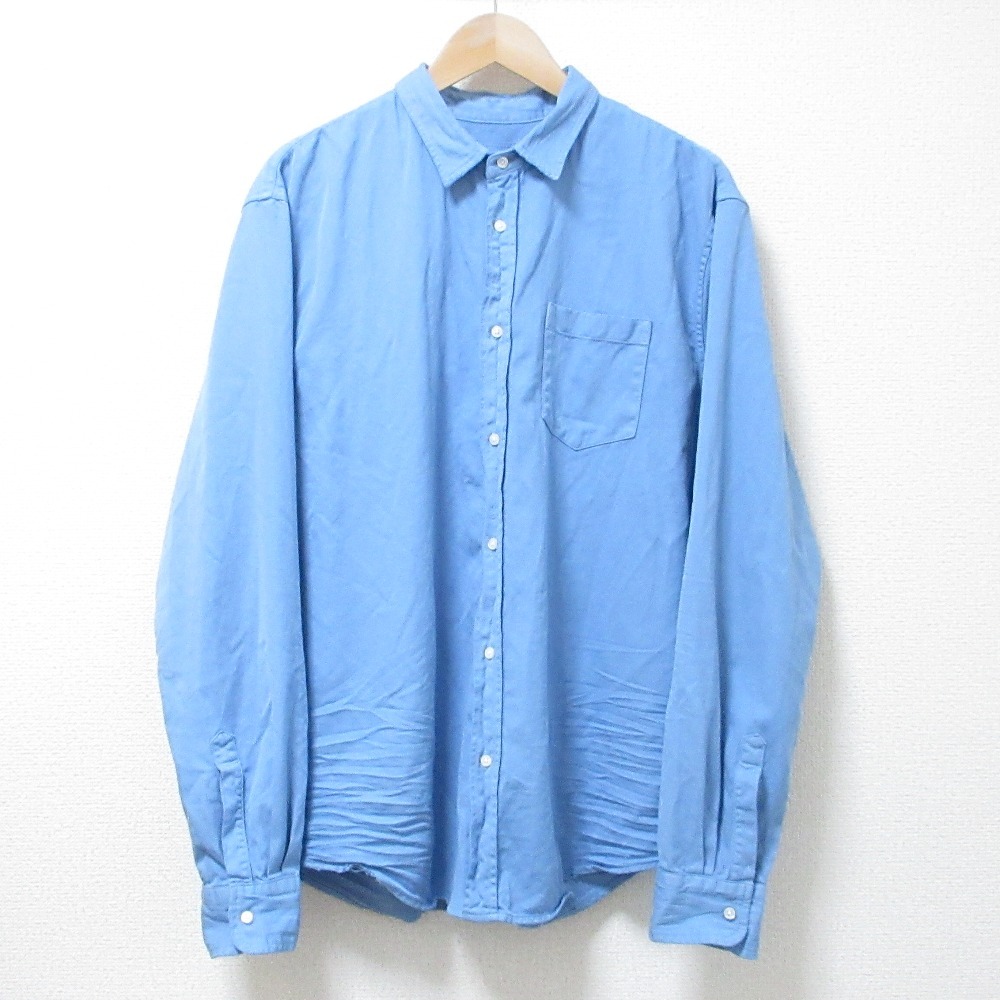 美品 Frank&Eileen フランク&アイリーン LUKE ダメージ加工 ロングスリーブ 長袖 コットンシャツ L ブルー Lサイズ