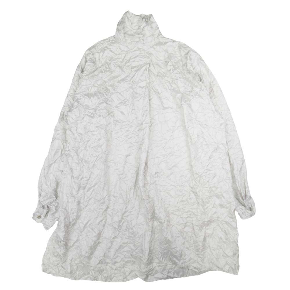 美品 94ss 90s vintage ISSEY MIYAKE イッセイミヤケ サテン プリーツ加工 シャツジャケット ロング 羽織 M ライトグレー IM41-FJ944