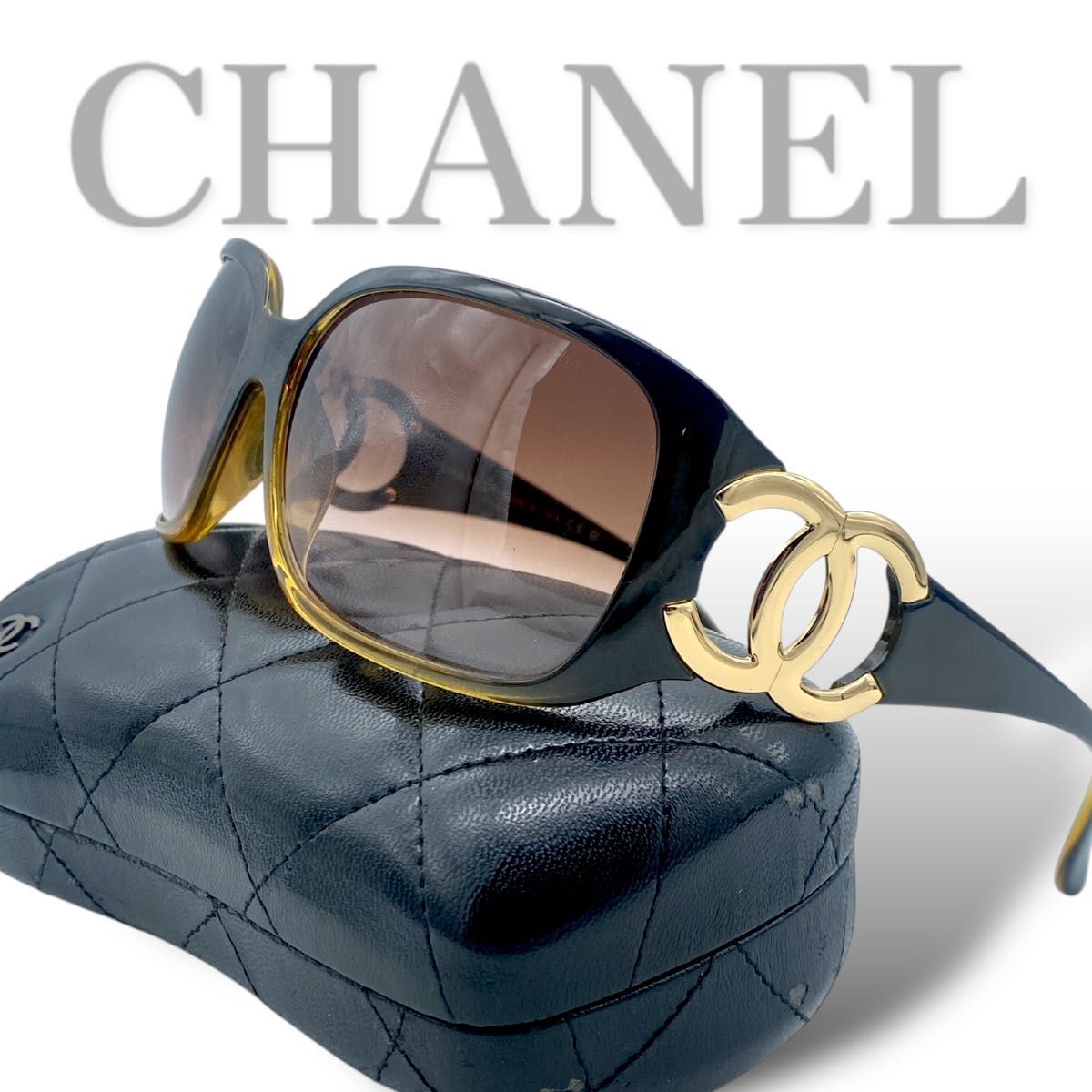 CHANEL sunglasses サングラス 芸能人着用 ブラウン ブラック シャネル 大人気　サイドココ ココマーク ゴールド 金　ロゴ 6014