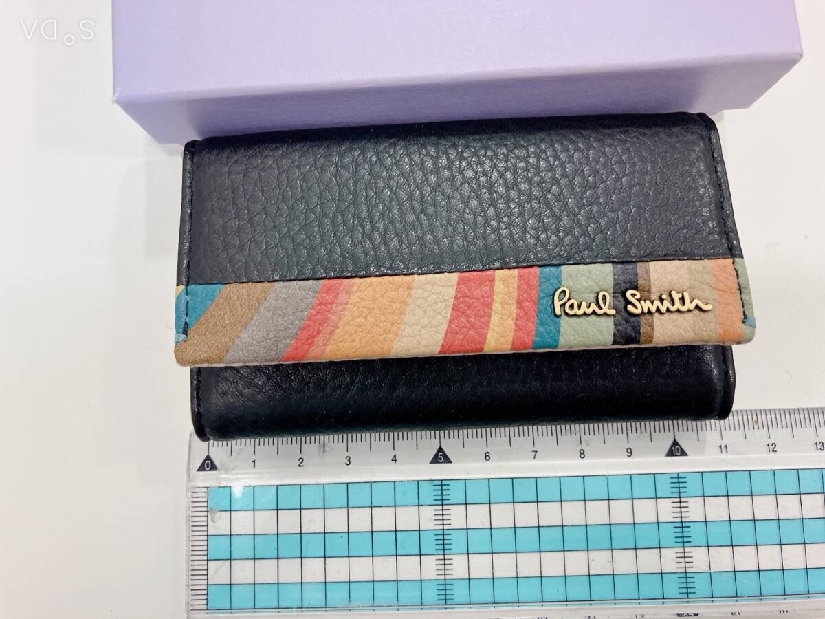 ◆【未使用】ポールスミス Paul Smith 牛革/羊革　レザー 4連キーケース キーリング　ブラック　10