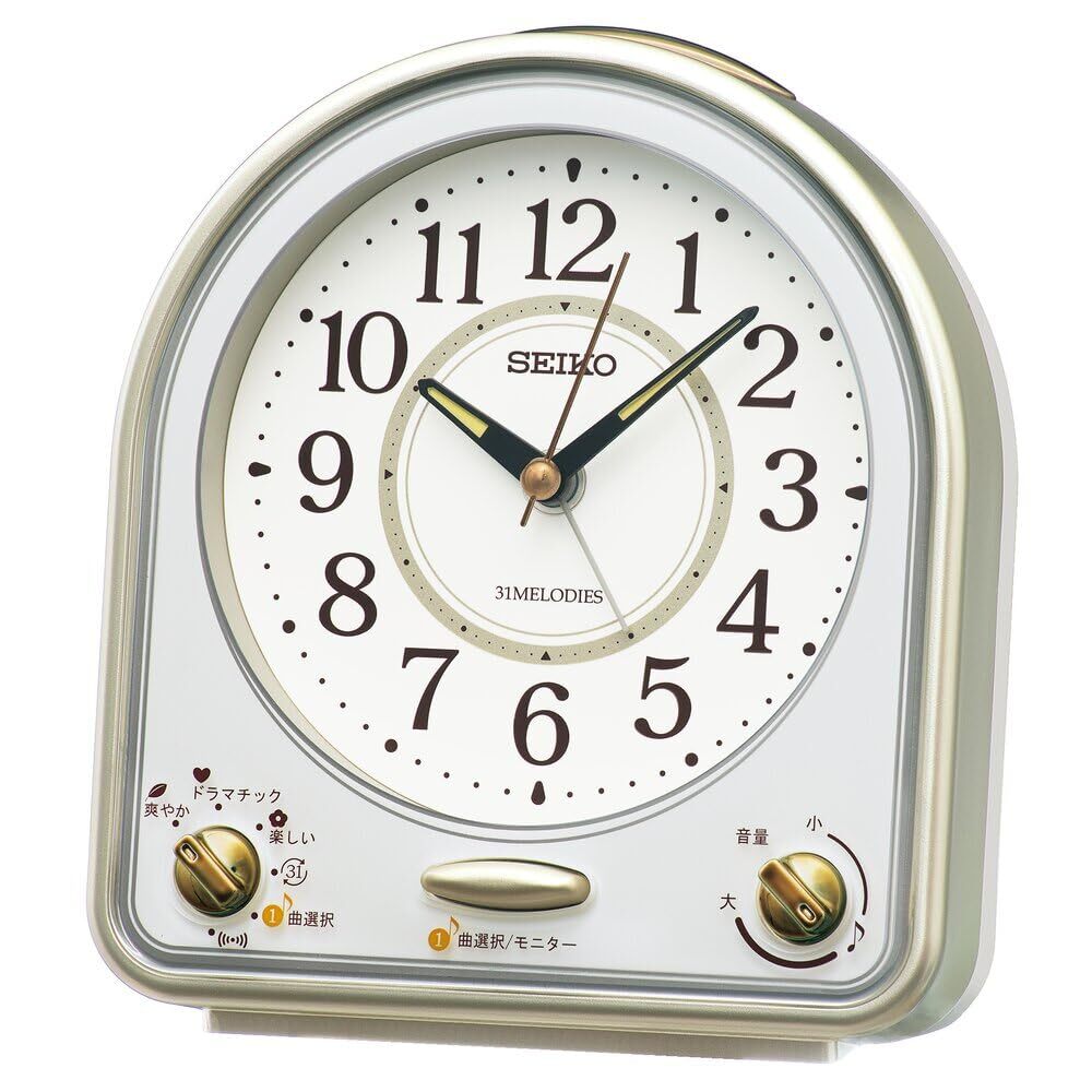 セイコークロック(Seiko Clock) 目覚まし時計 置き時計 アナログ 31曲 メロディ アラーム 薄金色パール・一部白パー