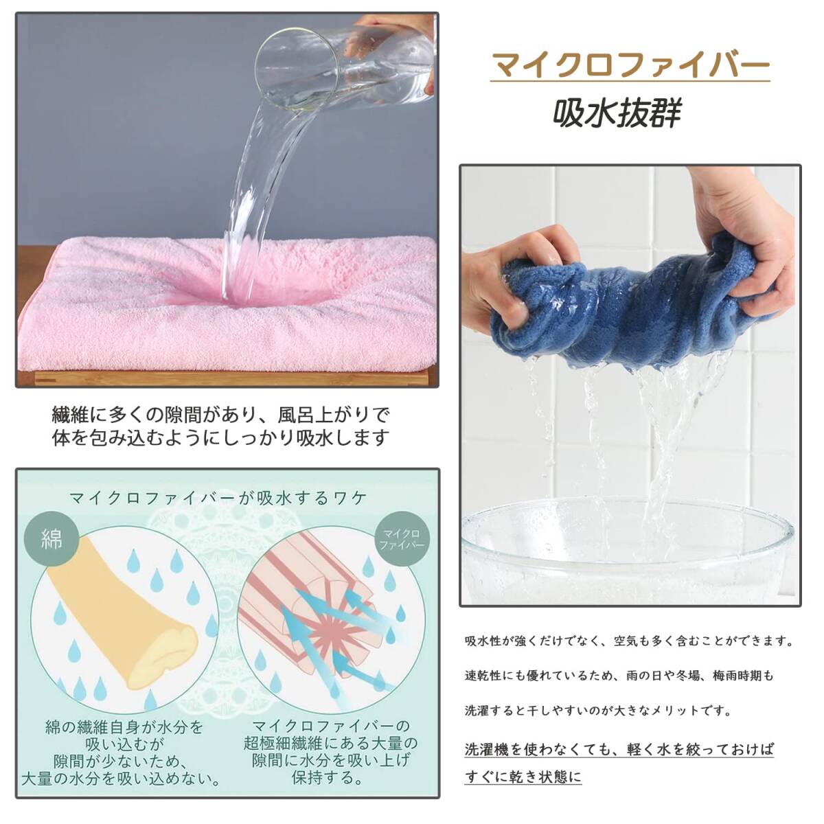 高速 ふわふわ 吸水 柔らかい 速乾 約35X75cm 通気 10枚セット 人気 マイクロファイバー 家庭/業務用 フェイスタオル_画像3