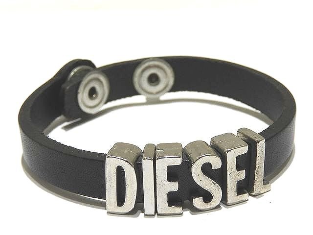 美品 DIESEL ディーゼル ロゴ ブレスレット ☆ ブラック レザー 美品 DIESEL ディーゼル ロゴ ブレスレット ☆ ブラック レザー