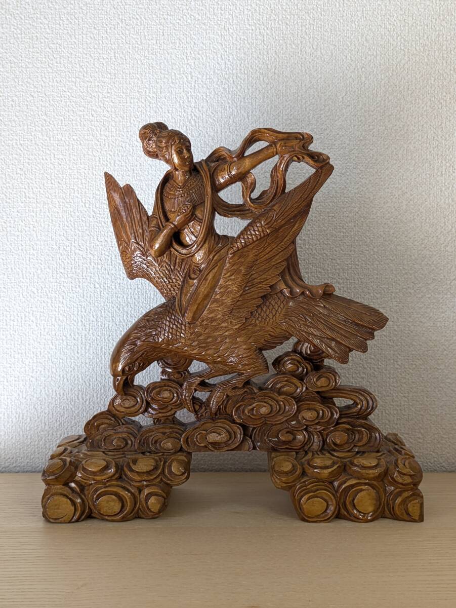 工芸品 木彫 鷹と天女 置物 仏教美術 アンティーク品 欄間 彫刻 工芸品 木彫 鷹と天女 置物 仏教美術 アンティーク品 欄間 彫刻