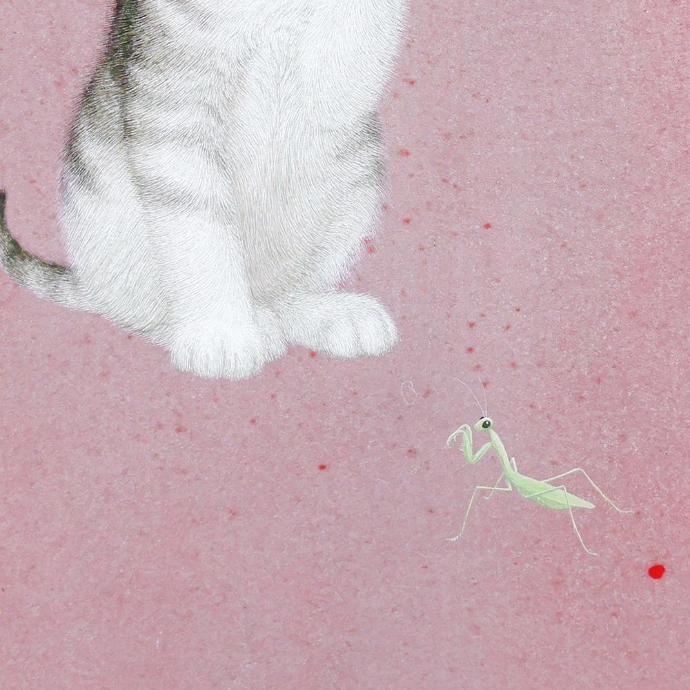 真作】【WISH】小山茂「猫三態 其の三」日本画 4号 金落款 共 真作】【WISH】小山茂「猫三態 其の三」日本画 4号 金落款 共