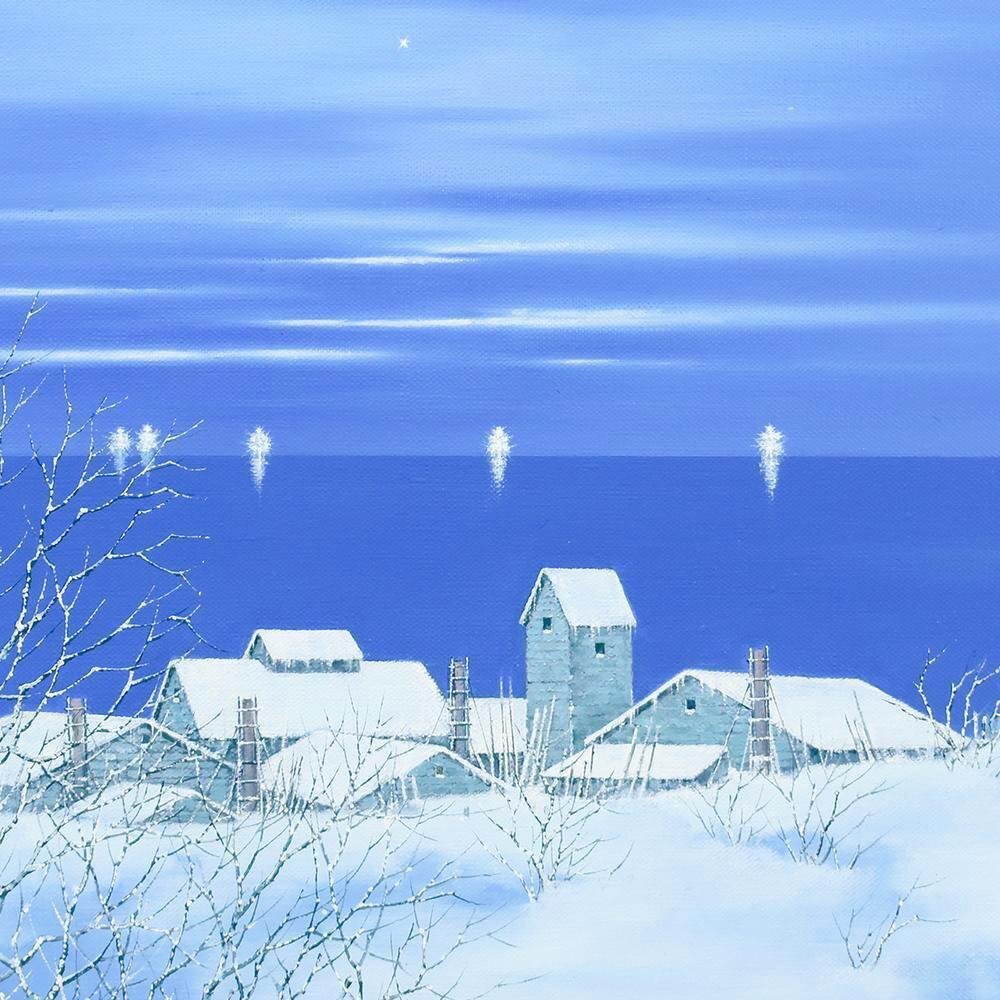 真作】【WISH】樋口治平「漁火」油彩 15号 大作 ◇樋口ブルー 真作】【WISH】樋口治平「漁火」油彩 15号 大作 ◇樋口ブルー