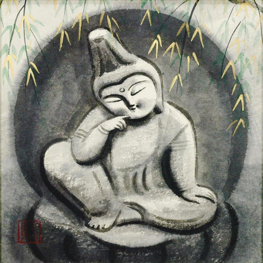 真作】【WISH】穐月明「野の佛」日本画 2号 金泥仕様 共シール 真作】【WISH】穐月明「野の佛」日本画 2号 金泥仕様 共シール