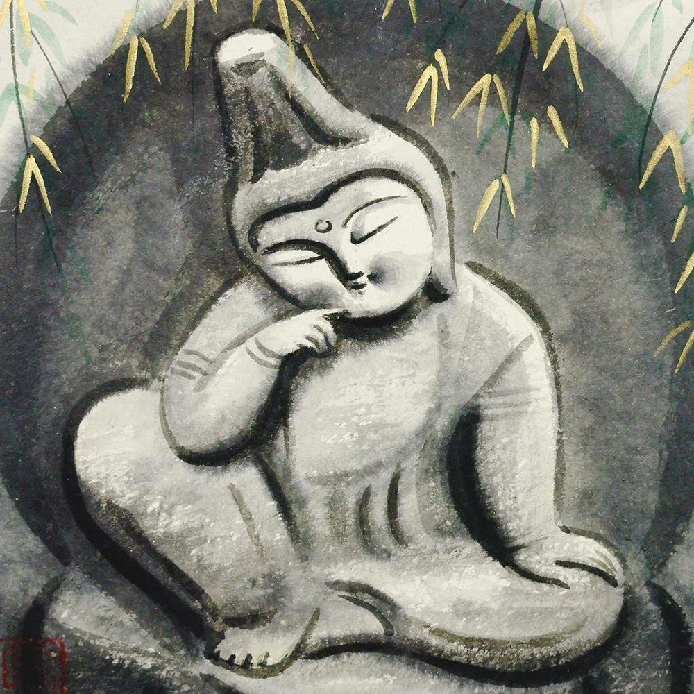 真作】【WISH】穐月明「野の佛」日本画 2号 金泥仕様 共シール 真作】【WISH】穐月明「野の佛」日本画 2号 金泥仕様 共シール