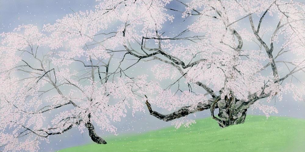 真作】【WISH】中島千波「臥瀧桜」リトグラフ 約25号 大作 直筆 真作】【WISH】中島千波「臥瀧桜」リトグラフ 約25号 大作 直筆