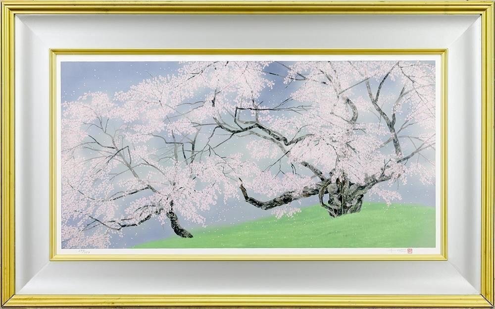 真作】【WISH】中島千波「臥瀧桜」リトグラフ 約25号 大作 直筆 真作】【WISH】中島千波「臥瀧桜」リトグラフ 約25号 大作 直筆