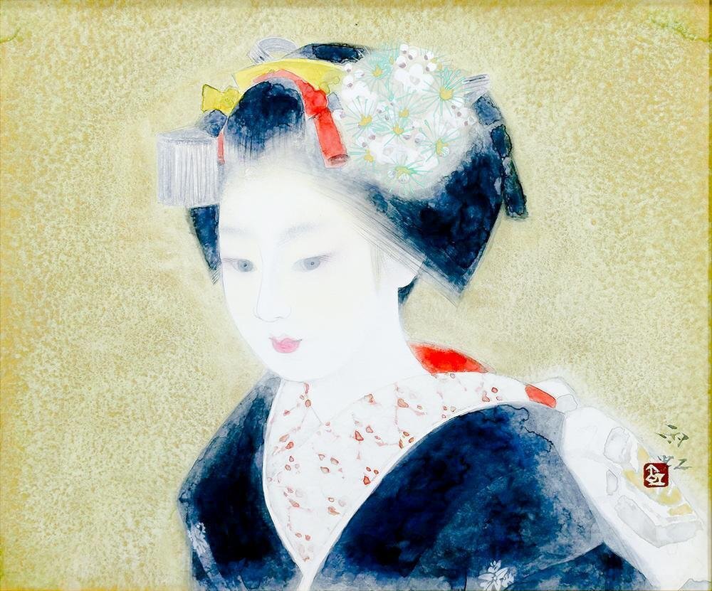 真作】【WISH】小川雨虹「新春」日本画 8号 金泥・プラチナ泥 真作】【WISH】小川雨虹「新春」日本画 8号 金泥・プラチナ泥