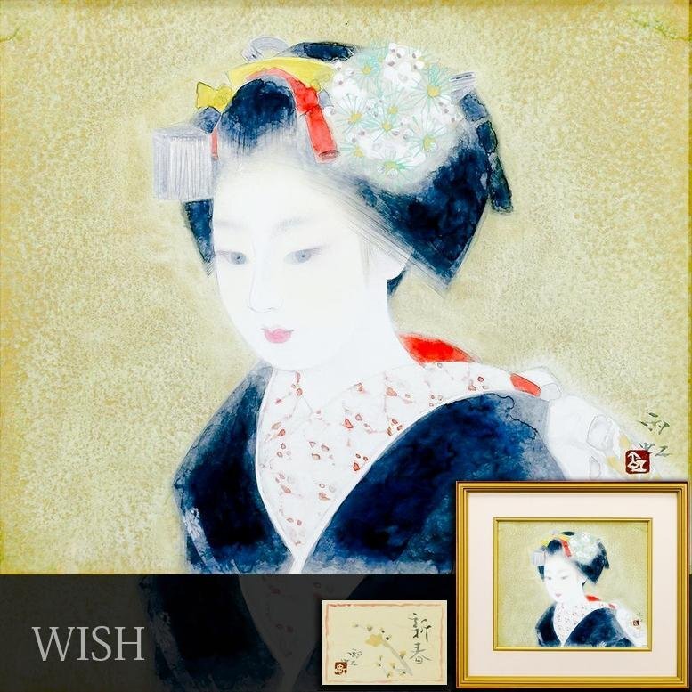 真作】【WISH】小川雨虹「新春」日本画 8号 金泥・プラチナ泥 真作】【WISH】小川雨虹「新春」日本画 8号 金泥・プラチナ泥