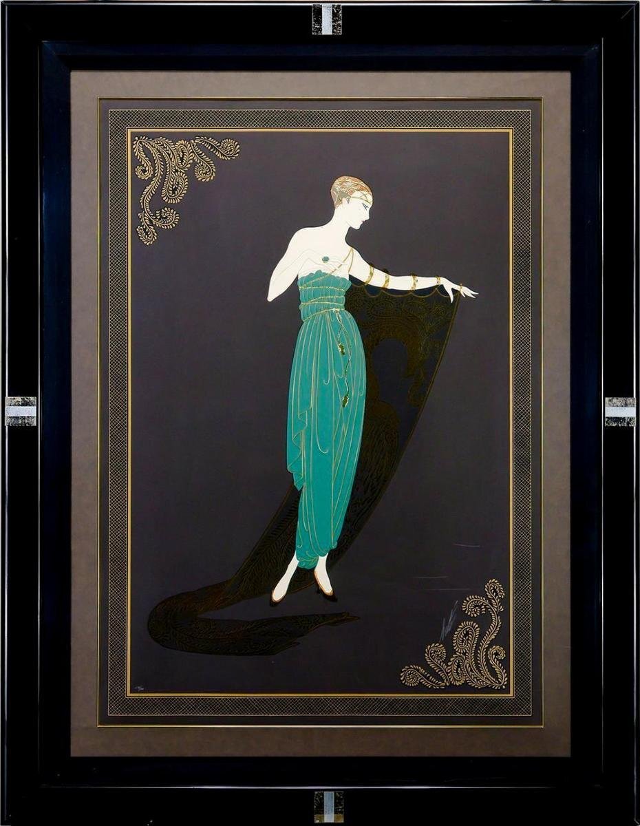 1528 エルテ 「エメラルドの夜」 印刷 Erte デザイナー インテリア Yahoo!オークション - 【真作】【WISH】エルテ Erte「エメラルド