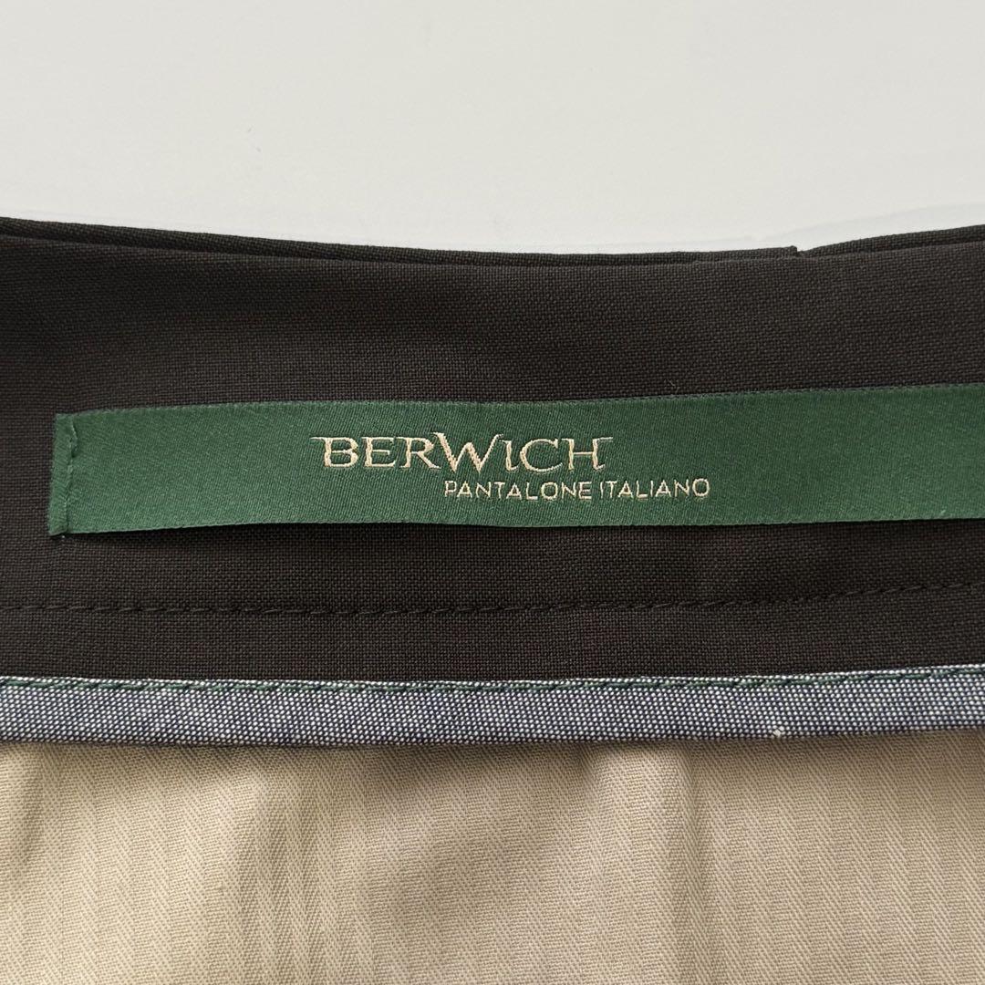 [ не использовался ]BERWICH bell wichiSCOTCH Scotch шерсть moheya стрейч 46 Brown mo волосы 2 плиссировать слаксы брюки внутренний стандартный 