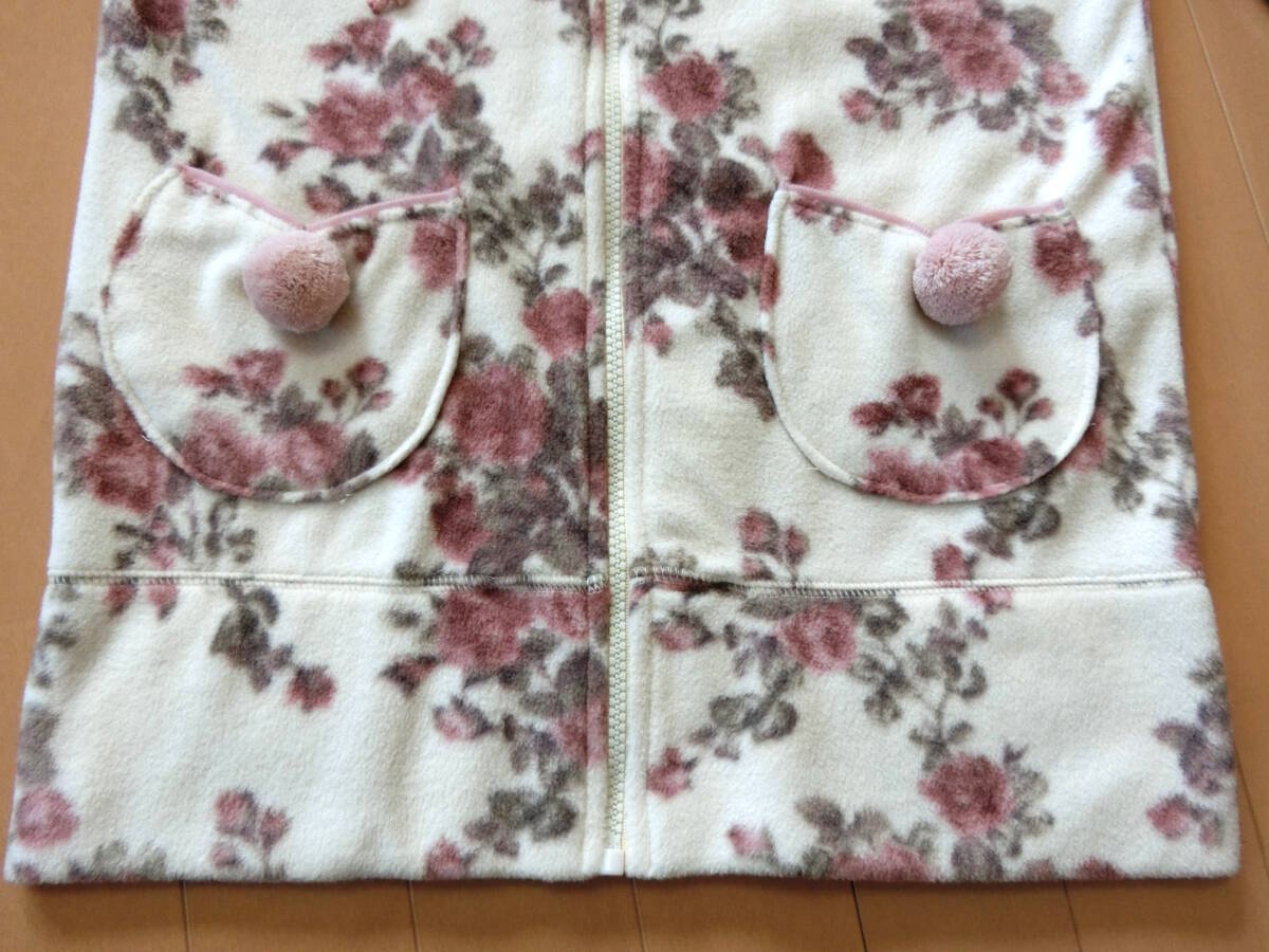 【送料無料】★L'EST ROSE*レストローズ☆ナンシーローズ ポンポン付き♪フリースパーカー キナリ×ピンク MＬ ルームウェア部屋着_画像3