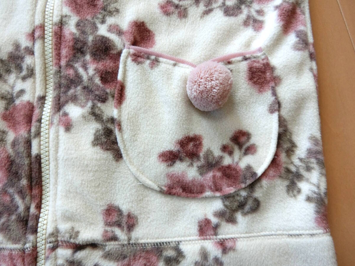 【送料無料】★L'EST ROSE*レストローズ☆ナンシーローズ ポンポン付き♪フリースパーカー キナリ×ピンク MＬ ルームウェア部屋着_画像4