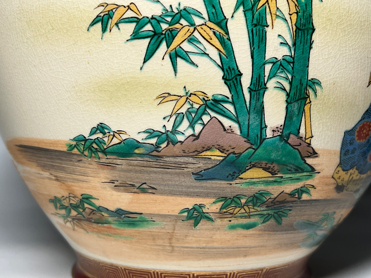 瑞】九谷陶勝作 色絵 竹林七賢図 大花瓶 高:30.8cm(花器 瑞】九谷陶勝作 色絵 竹林七賢図 大花瓶 高:30.8cm(花器