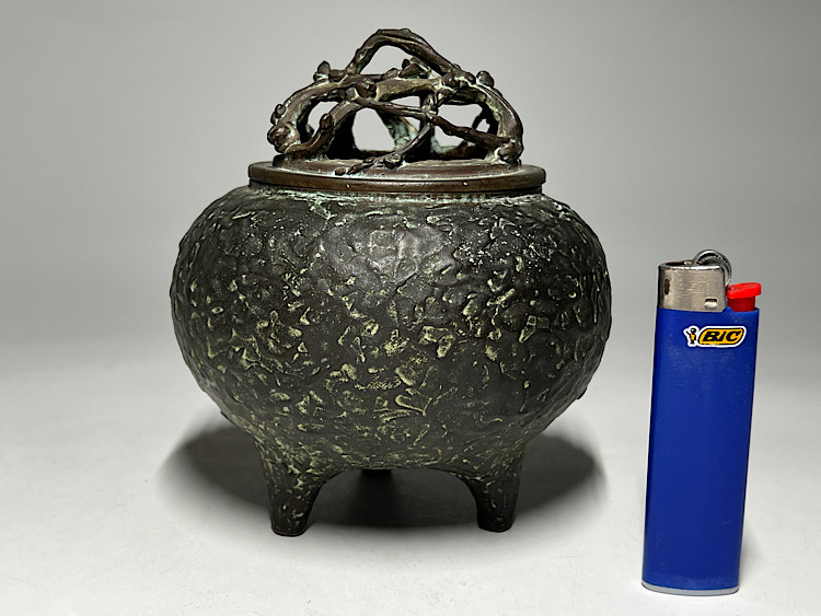 瑞】三好外栄 (三好三治) 高岡銅器 蝋型鋳銅 梅紋 香炉 合わせ箱 瑞】三好外栄 (三好三治) 高岡銅器 蝋型鋳銅 梅紋 香炉 合わせ箱