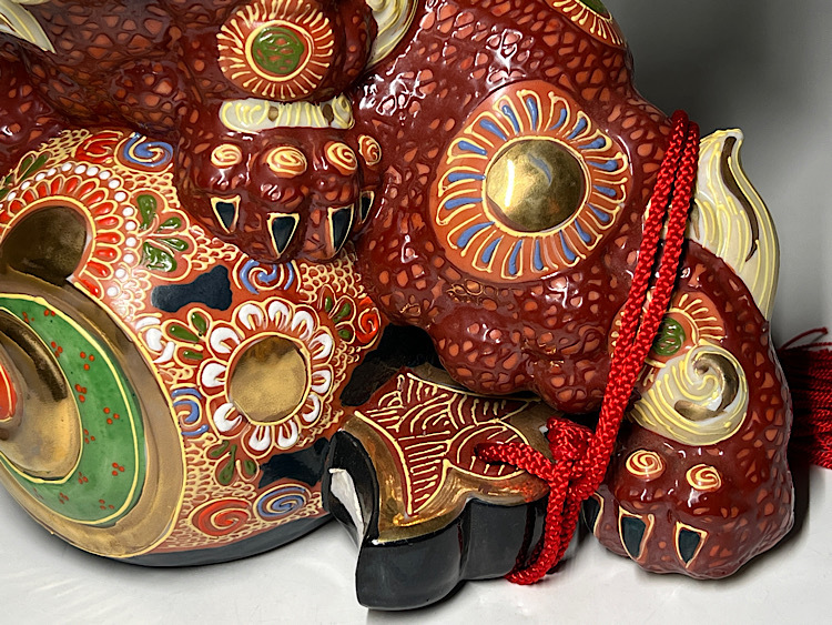 瑞】九谷焼 獅子一対 魔除け 置物 高さ:22.5cm(九谷 瑞】九谷焼 獅子一対 魔除け 置物 高さ:22.5cm(九谷