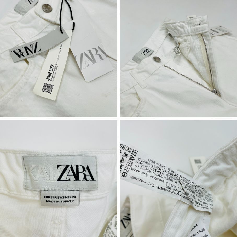 KAIA×ZARA /34/ ホワイトデニムパンツ ジーンズ レディース タグ付き カジュアル 生地 コットン 大人可愛いバイクオートバイデイリー ザラ