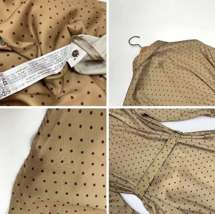 ZARA /L/ ベージュ ロングワンピース 長袖ドットドレス レディース タグ付き カジュアル ベルト フェミニン 大人可愛い生地 ガーリー ザラ_画像9