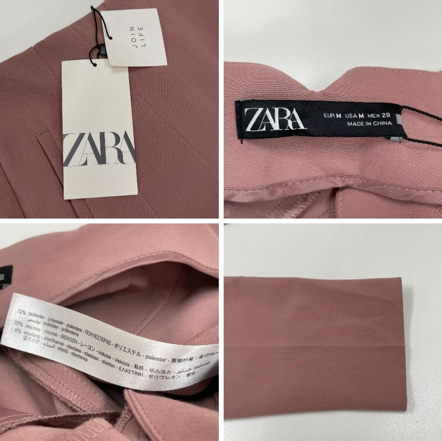 ZARA /M/ ピンク ハイウエストパンツ タグ付き レディース オフィスカジュアル ボトム 通勤 生地 ストレッチ 大人可愛い ホワイトロゴ ザラ