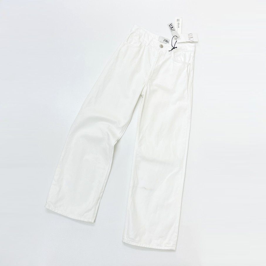 KAIA×ZARA /34/ ホワイトデニムパンツ ジーンズ レディース タグ付き カジュアル 生地 コットン 大人可愛いバイクオートバイデイリー ザラ