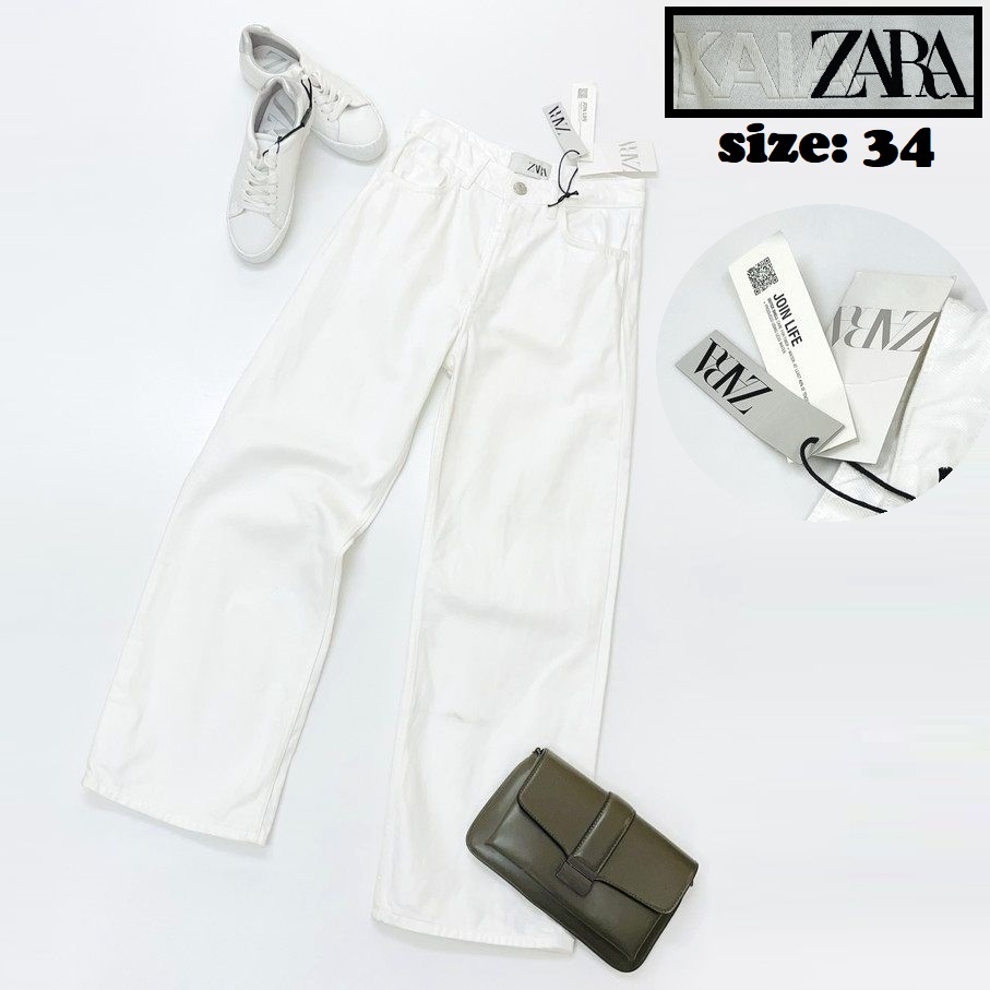 KAIA×ZARA /34/ ホワイトデニムパンツ ジーンズ レディース タグ付き カジュアル 生地 コットン 大人可愛いバイクオートバイデイリー ザラ